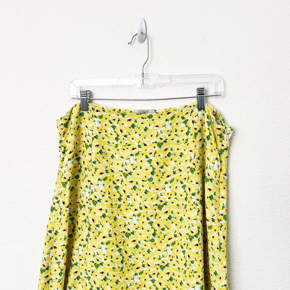 [LOFT] Yellow Floral Print Linen Blend High Waist Side Slit Midi Skirt Size 14 - Picture 5 of 12